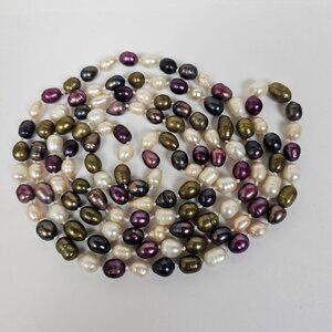 MultiColor Baroque Fresh Water Pearl Necklace Statement 62" Long Hand Knotted